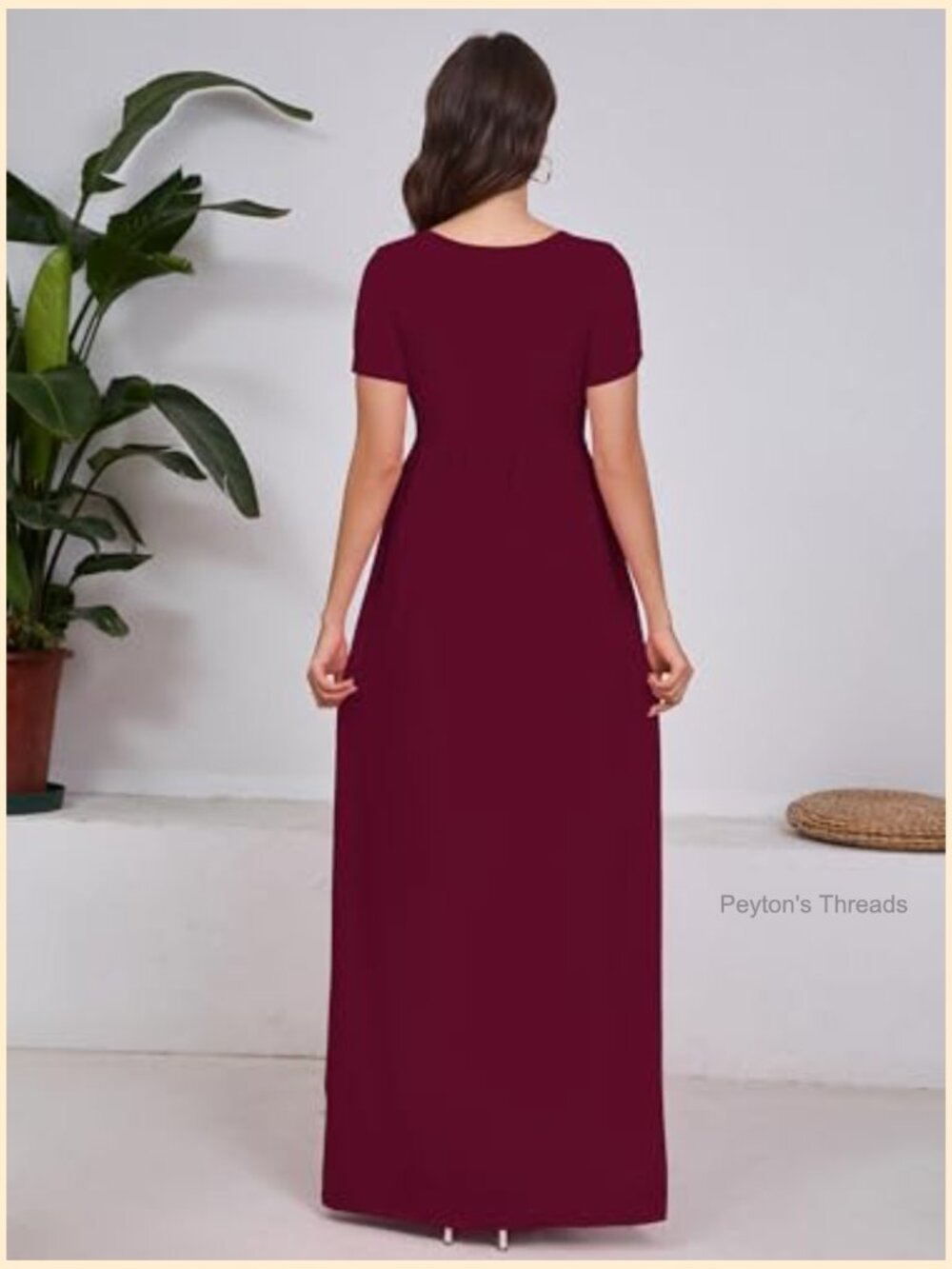 Women's Short Sleeve Maxi Dress with Pockets A-Line Loose Comfy Long Dress - Picture 3 of 7